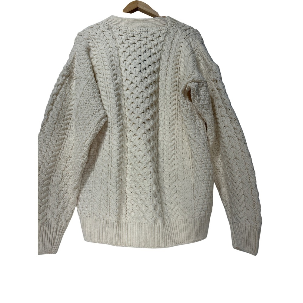 Aran Woollen Mills Cable Knit Cardigan Cream White Irish Wool Sweater Mens L NWT - Picture 11 of 14